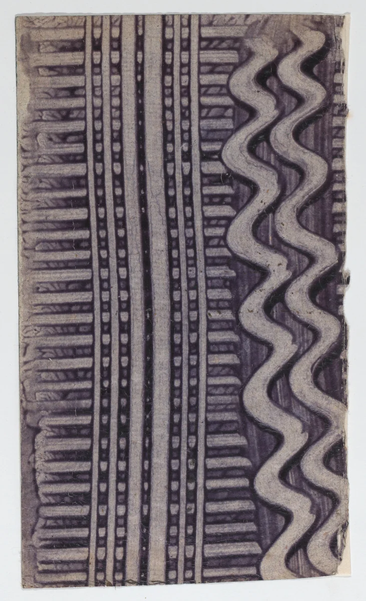 Purple paste paper with curved line and crisscross design by anonymous, print, 1800-1900