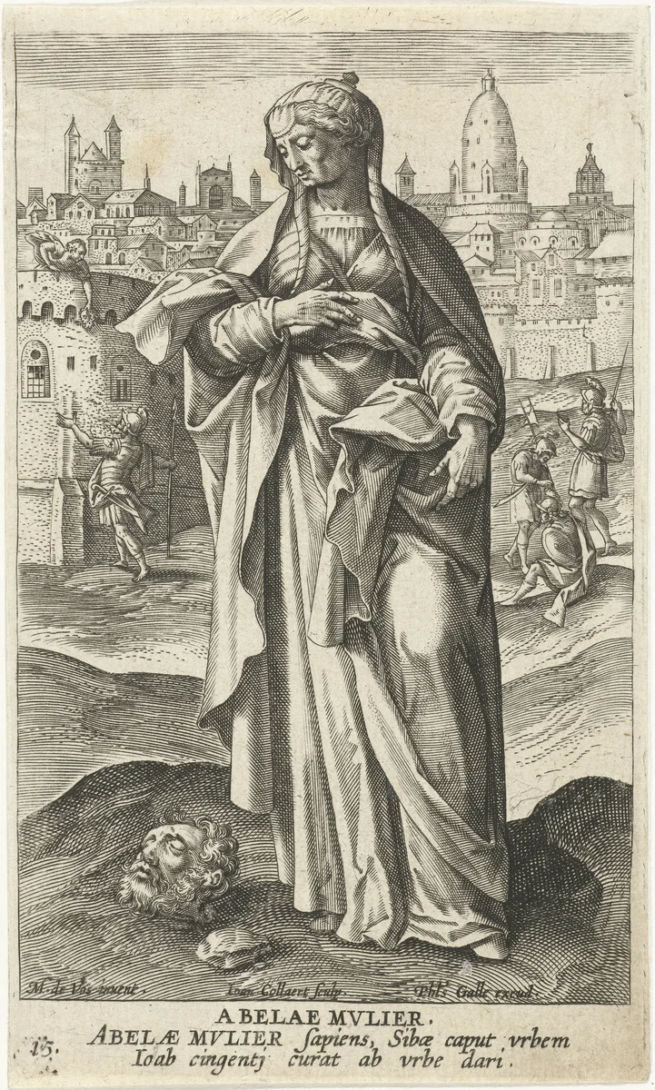Wijze vrouw van Abel-Bet-Maächa by Unknown, print, 1588-1595