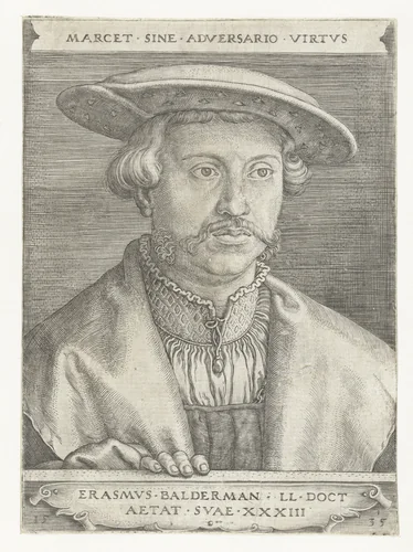 Portret van Erasmus Balderman by Barthel Beham, print, 1535