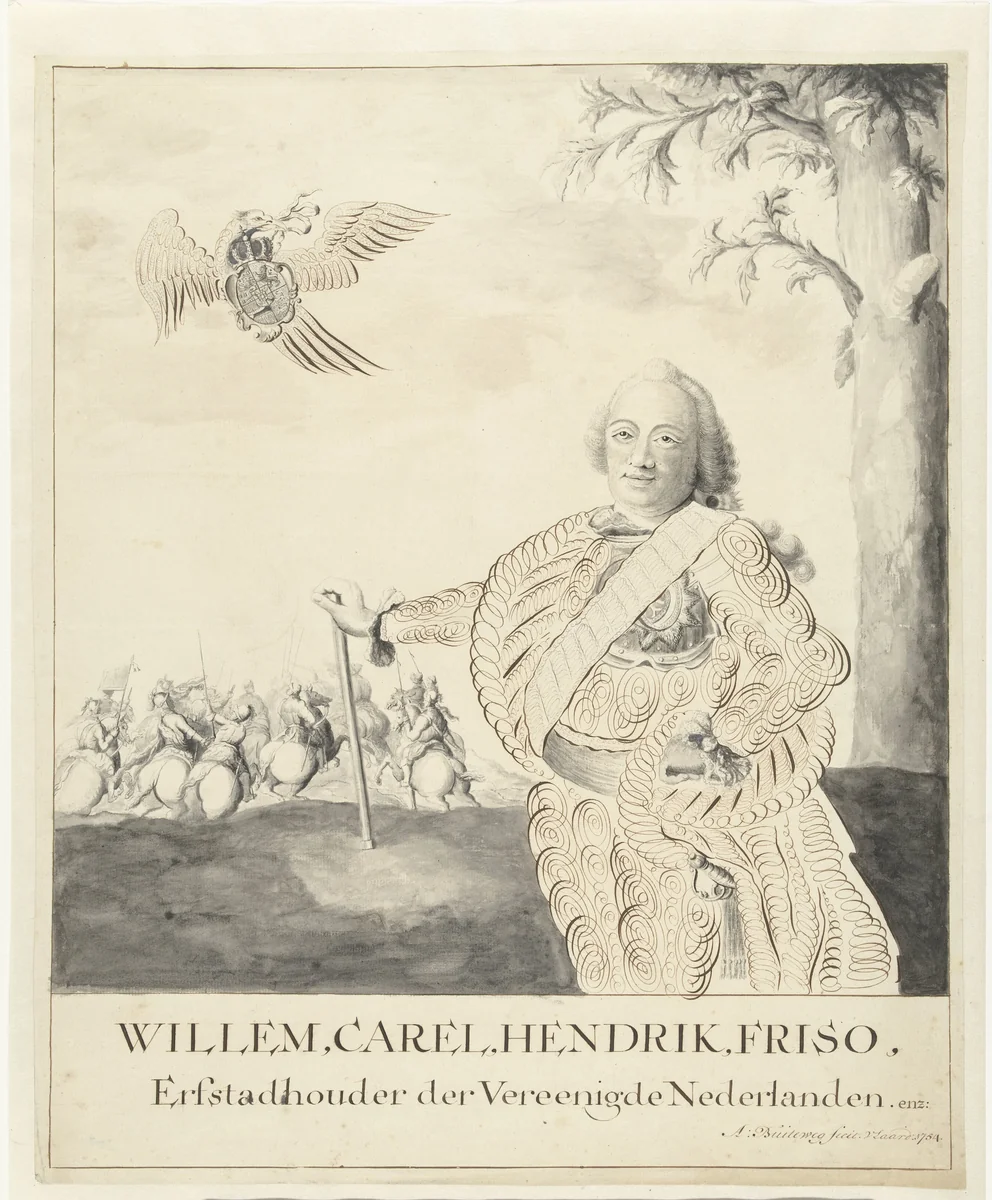 Portret van Willem IV, prins van Oranje-Nassau by A. Buiteweg, drawing, 1754