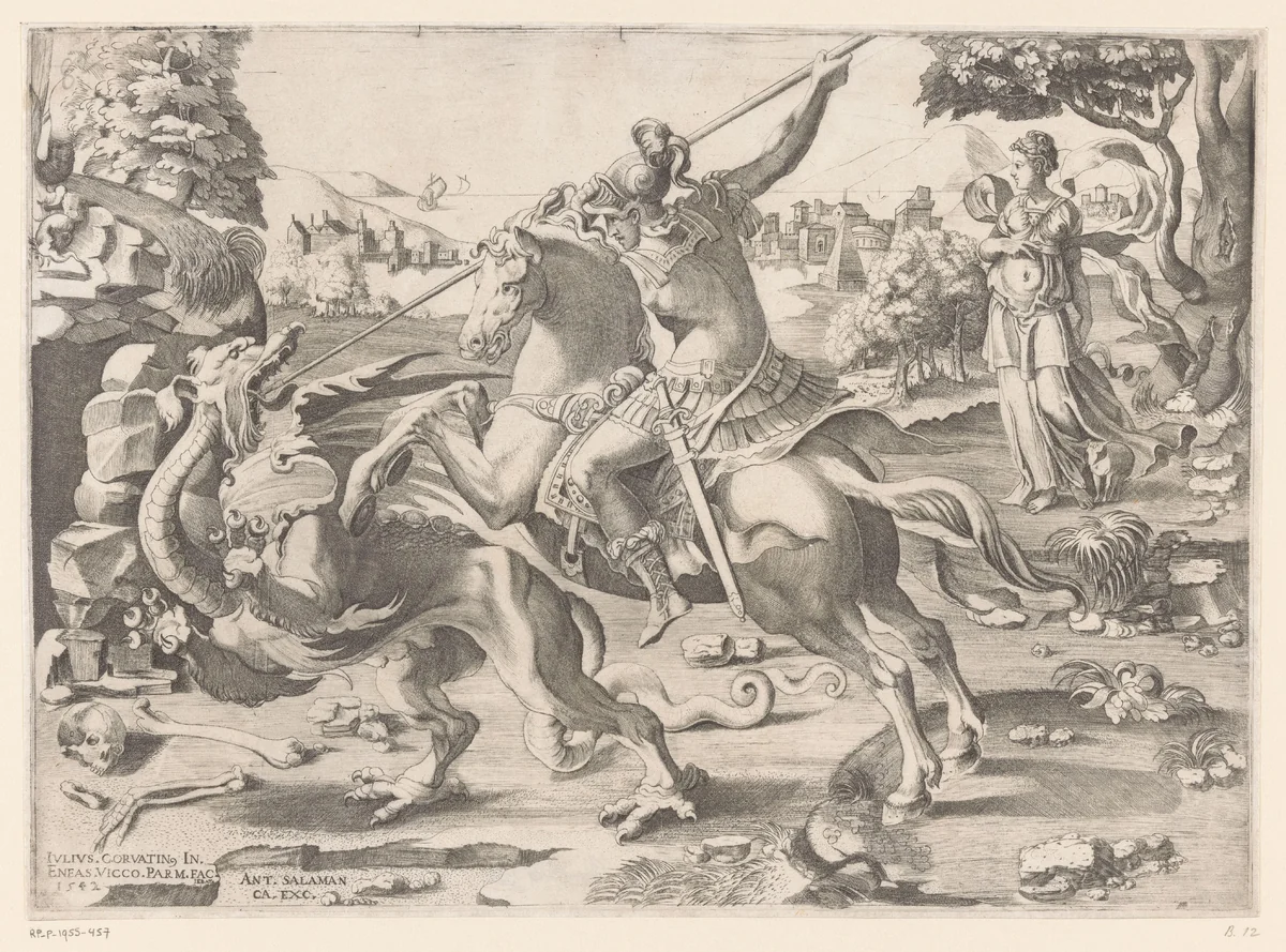 Sint Joris en de draak by Unknown, print, 1542