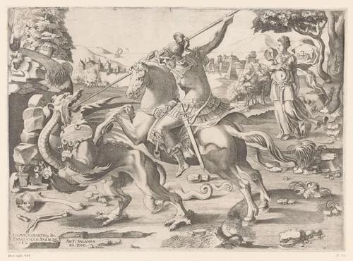 Sint Joris en de draak by Unknown, print, 1542