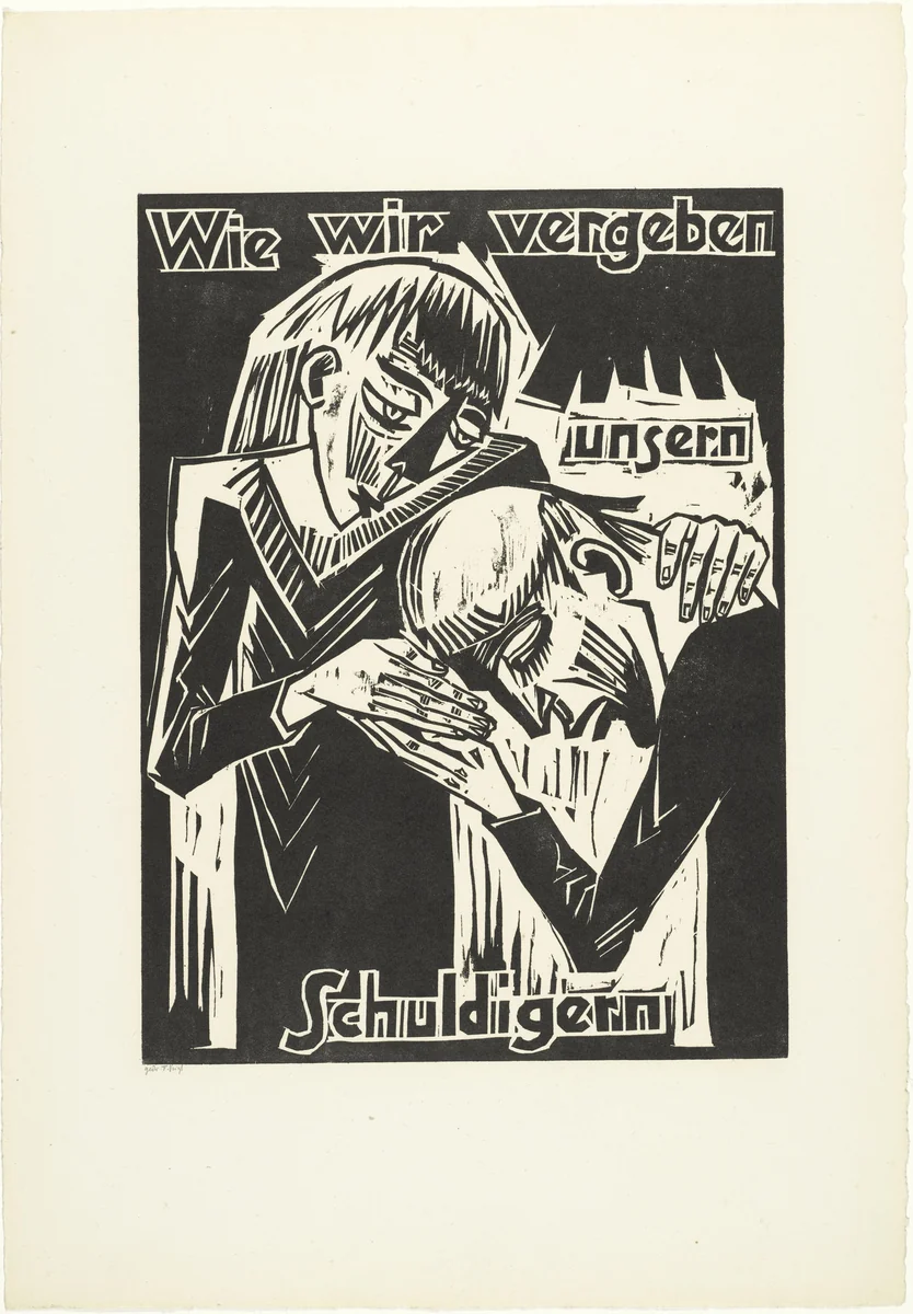 As we forgive / our / debtors (Wie wir vergeben / unsern / Schuldigern) from The Lord's Prayer (Das Vater Unser) by Max Pechstein, print, 1921