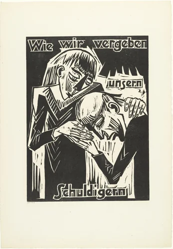 As we forgive / our / debtors (Wie wir vergeben / unsern / Schuldigern) from The Lord's Prayer (Das Vater Unser) by Max Pechstein, print, 1921