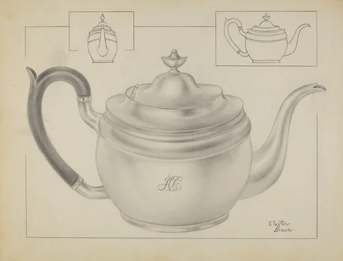Silver Teapot by Clayton Braun, index of american design, 1936