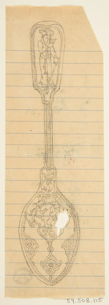 Design for a Spoon by anonymous, drawing, 1800-1899