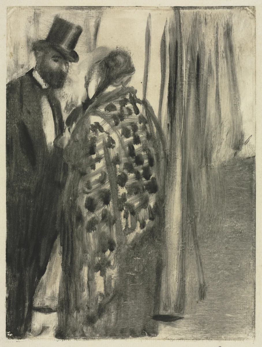 Conversation: Ludovic Halévy and Madame Cardinal (The Conversation) for "La Famille Cardinal" by Ludovic Halévy by Edgar Degas, print, 1880-1883