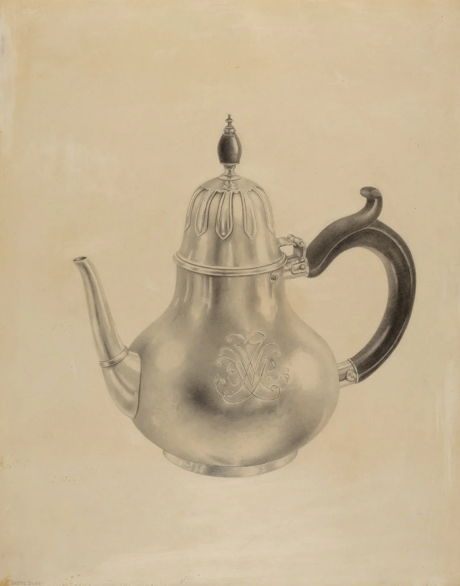 Silver Teapot by Hester Duany, index of american design, 1938