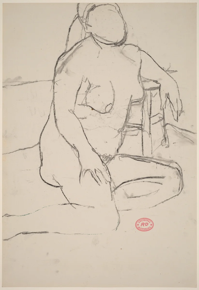Untitled [seated nude female model leaning on stool] by Richard Diebenkorn, drawing, 1955-1967