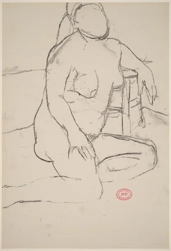 Untitled [seated nude female model leaning on stool] by Richard Diebenkorn, drawing, 1955-1967
