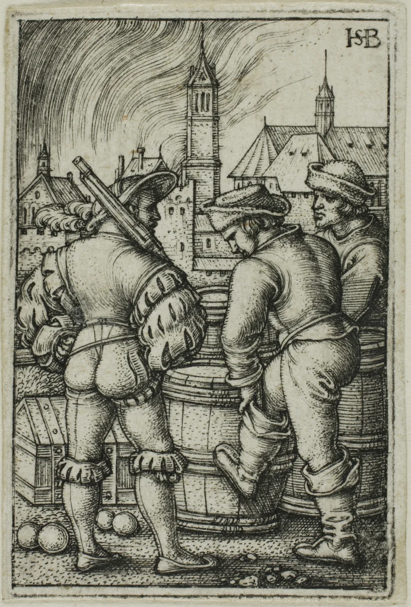 The Guard Near the Powder Casks by Sebald Beham, print, 1520-1550