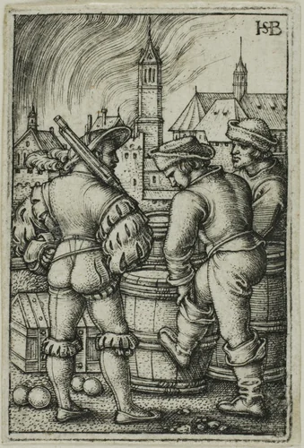 The Guard Near the Powder Casks by Sebald Beham, print, 1520-1550