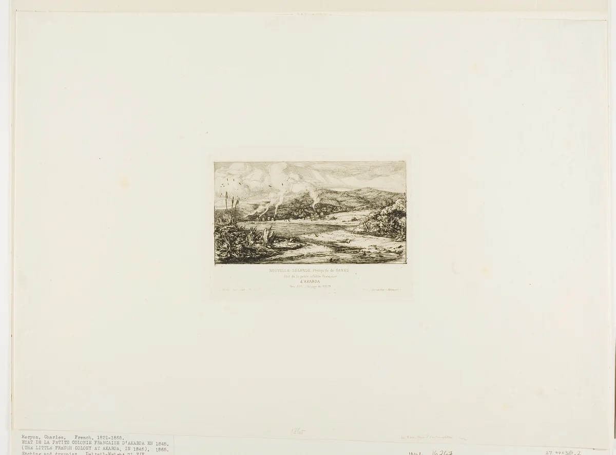 The Little French Colony at Akaroa, 1845 by Charles Meryon, print, 1865