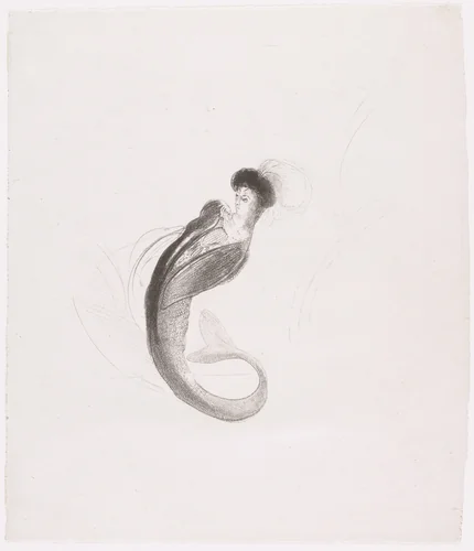 Woman Wearing a Toque and a Mermaid's Tail (Femme coiffée d'une toque et rejetant le buste en arrière) by Odilon Redon, print, 1898