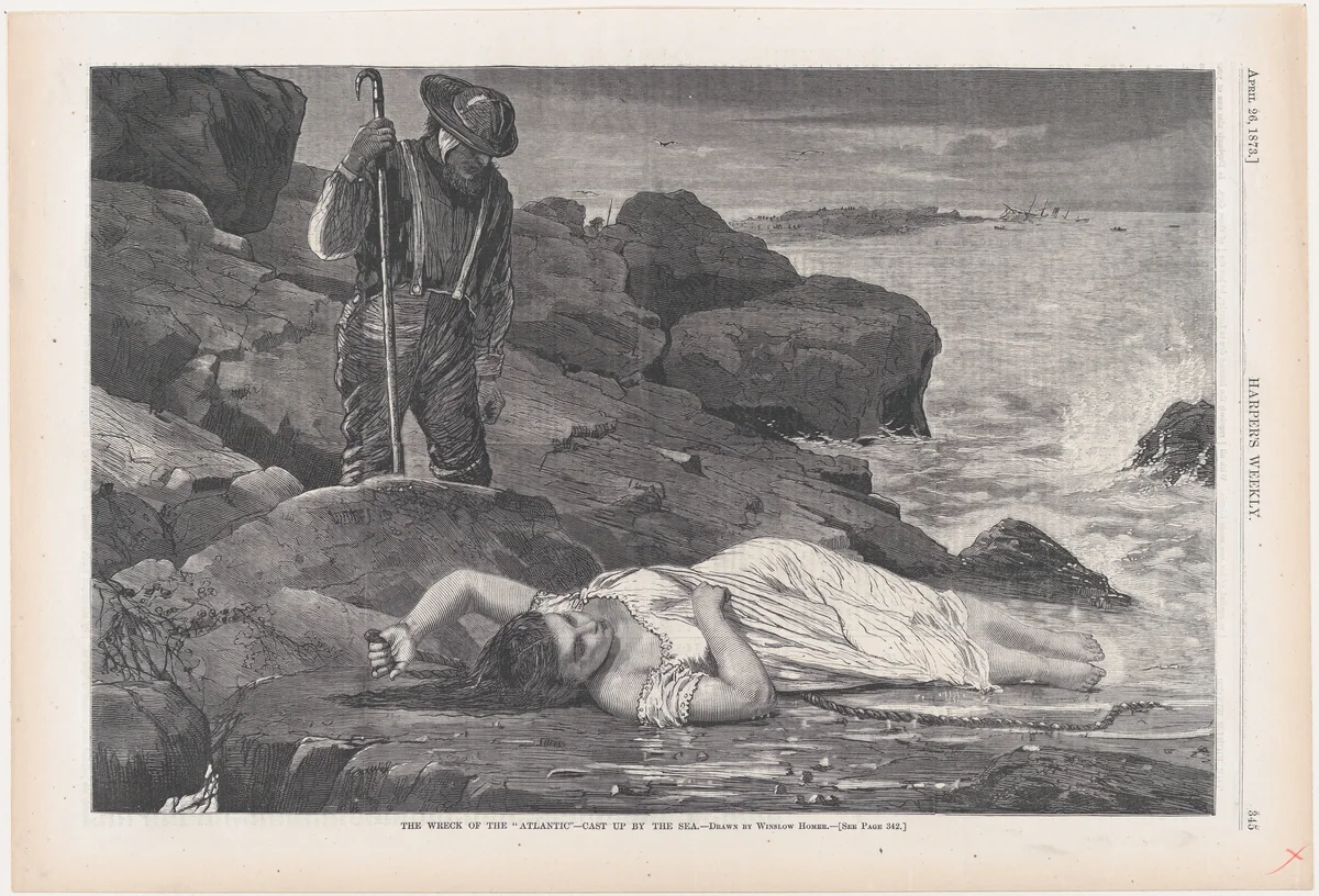 The Wreck of the "Atlantic" – Cast Up by the Sea (from "Harper's Weekly," Vol. XVII) by Winslow Homer, print, 1873