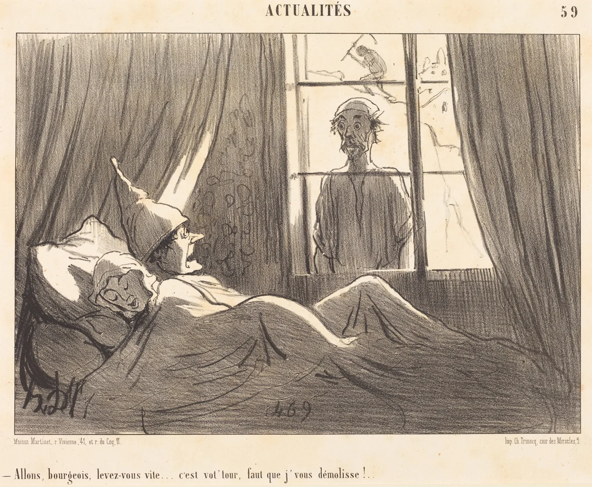 Allons bourgeois, levez-vous vite... by Honoré Daumier, print, 1852