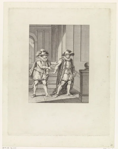 Oranje wijst verontwaardigd de voorstellen van de Spaanse gezant af, ca. 1580 by Theodoor Koning, print, 1788