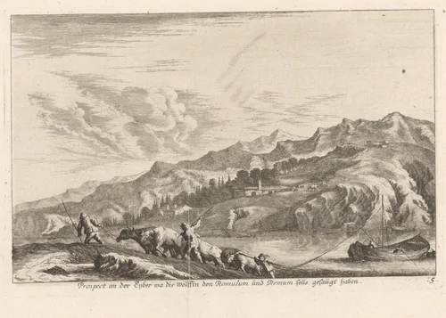 Gezicht op heuvels bij Rome by Melchior Küsel, print, 1670-1719