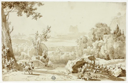 Travelers in a Landscape by Juan Cristobal, drawing, 1584-1594