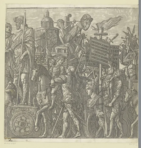 Triomftocht van Julius Caesar by Andrea Andreani, print, 1599