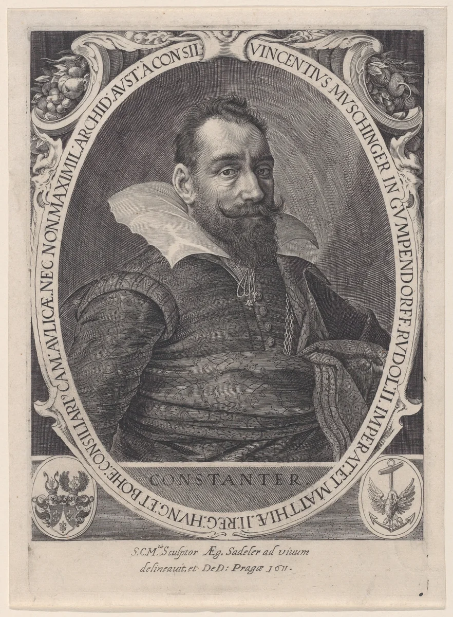 Vincenz Muschinger, Council to Emperor Rudolph II by Aegidius Sadeler II, print, 1611