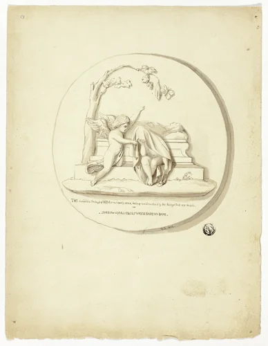 Medallion with Two Putti Beside Tomb by Unknown Artist, drawing, 1800-1899