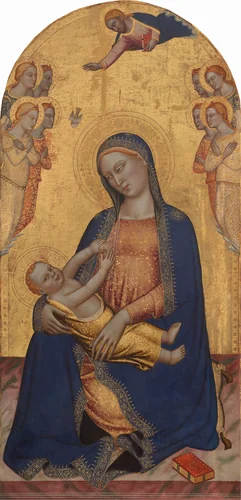 Madonna and Child with God the Father Blessing and Angels by Jacopo di Cione, painting, 1370-1375