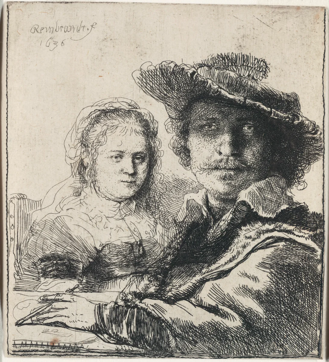 Self-Portrait with Saskia by Rembrandt van Rijn, print, 1636