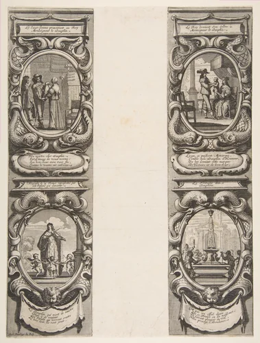 Almanach for 1639: Louis XIII and Anne of Austria entrusting the Kingdom and the Heir Apparent to the Virgin by Abraham Bosse, print, 1638