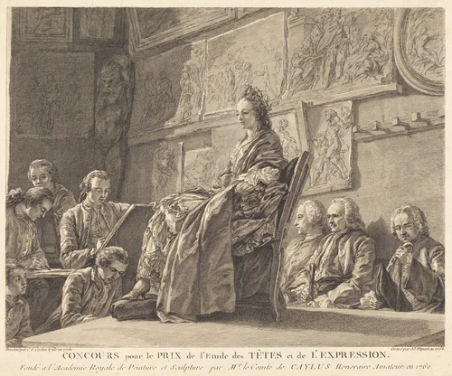 Concours pour le Prix de l'Etude des Têtes et de l'Expression (Contest for the Prize for the Study of Heads and Expression) by Jean-Jacques Flipart; Charles-Nicolas Cochin II, print, 1763