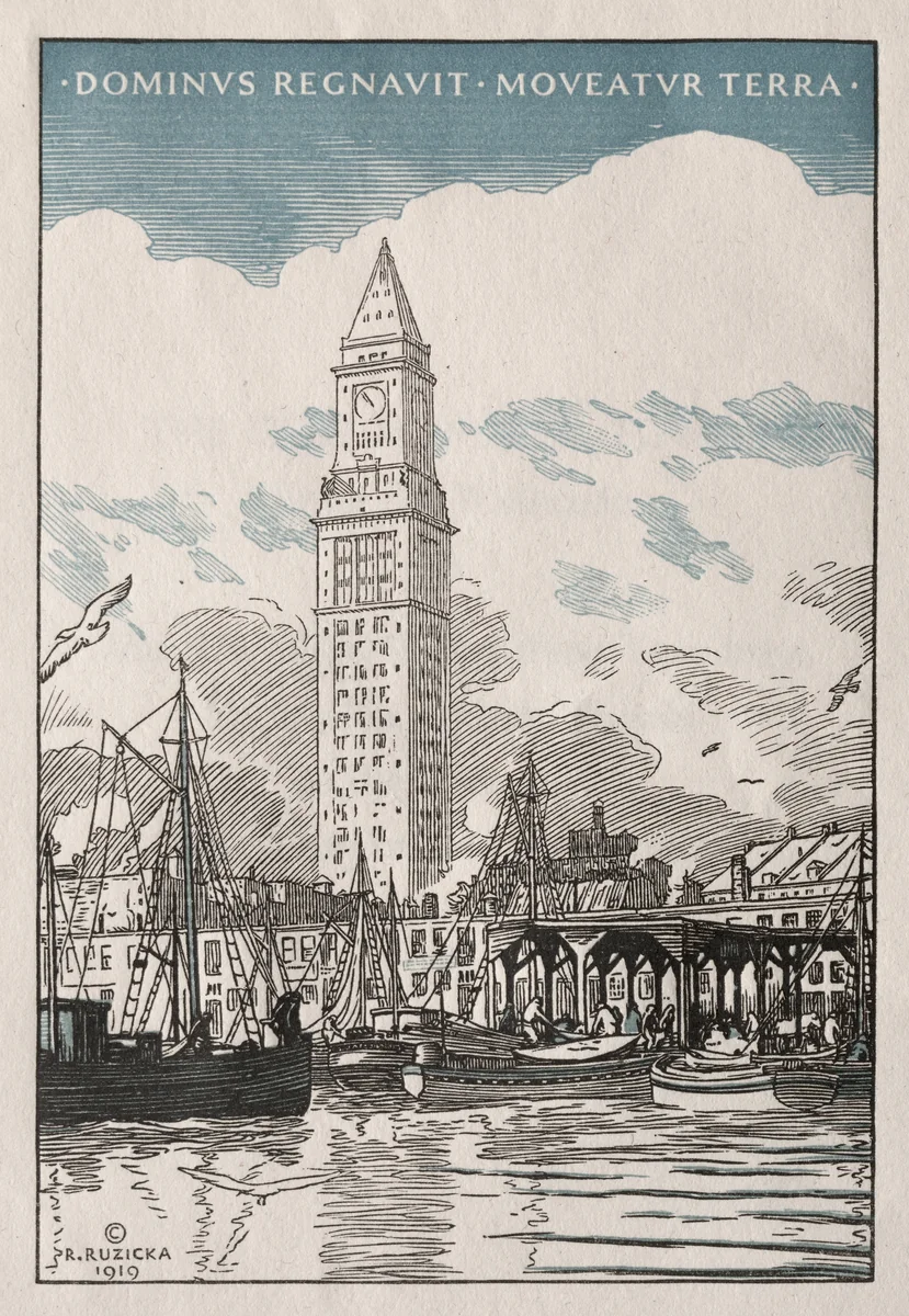 The Custom House Tower from the Waterside by Rudolph Ruzicka, print, 1919