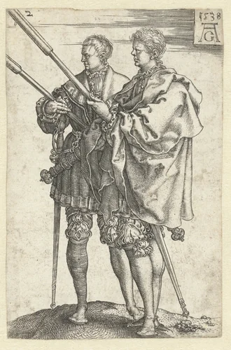Twee mannen met fakkels by Unknown, print, 1538