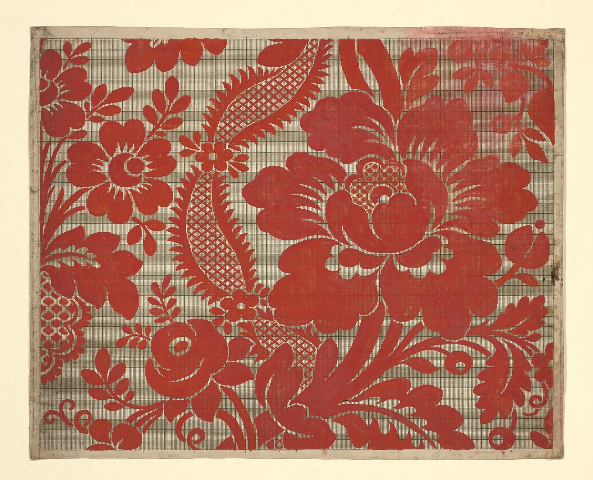 Mise-en-carte (Point-paper) by France, Lyon, textile, 1760-1790