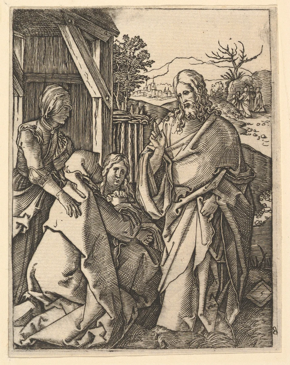 Christ Taking Leave of His Mother, from "The Passion of Christ", after Dürer by Marcantonio Raimondi, print, 1495-1539