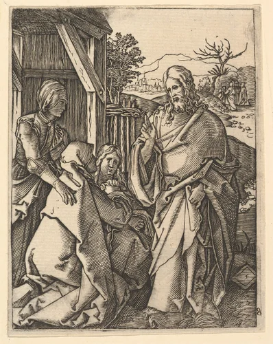 Christ Taking Leave of His Mother, from "The Passion of Christ", after Dürer by Marcantonio Raimondi, print, 1495-1539