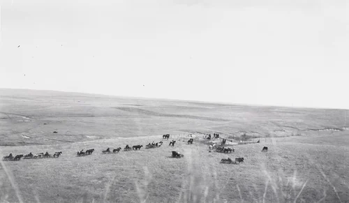 Bessie Moccasin Face's Funeral (White Horse Camp) by Eugene Buechel, photograph, 1923