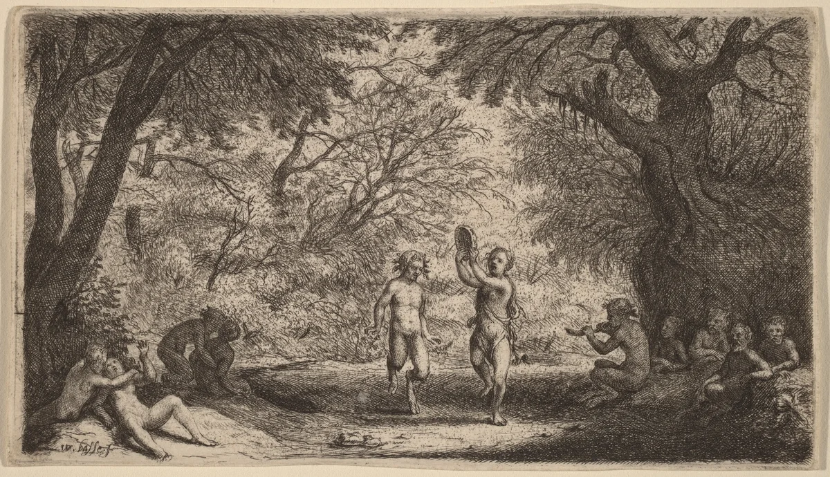 Bacchanal with a Dancing Couple in the Center by Willem Basse, print, 1613-1672