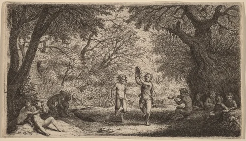 Bacchanal with a Dancing Couple in the Center by Willem Basse, print, 1613-1672