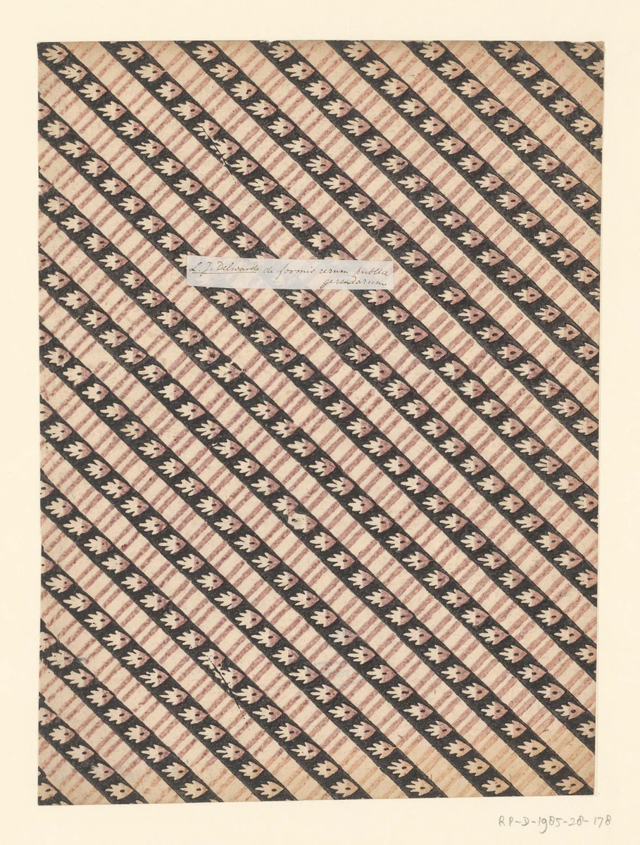 Blad met diagonaal banenpatroon met bladmotief en lijnenfond by anonymous, other, 1750-1900