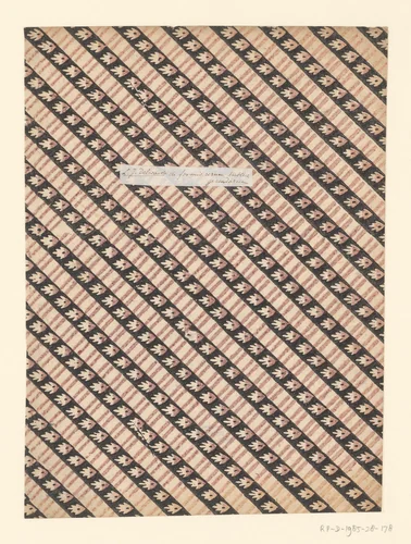 Blad met diagonaal banenpatroon met bladmotief en lijnenfond by anonymous, other, 1750-1900