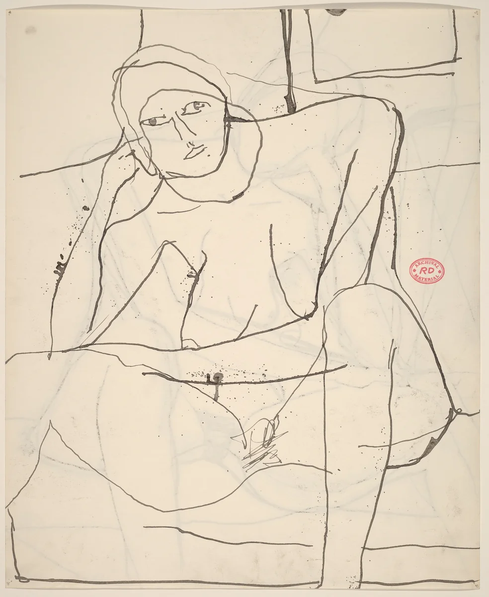 Untitled [seated nude resting her head on her right hand] [recto] by Richard Diebenkorn, drawing, 1955-1967