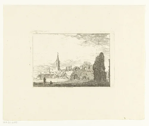 Kerk en ruïne van de abdij te Rijnsburg by Hermanus van Brussel, print, 1815