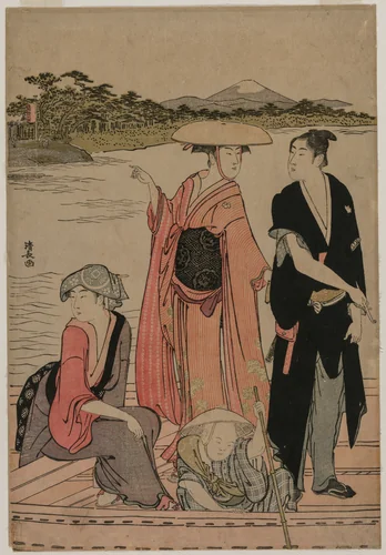 Passengers in a Ferry Boat on the Sumida River by Torii Kiyonaga (鳥居清長), print, 1784