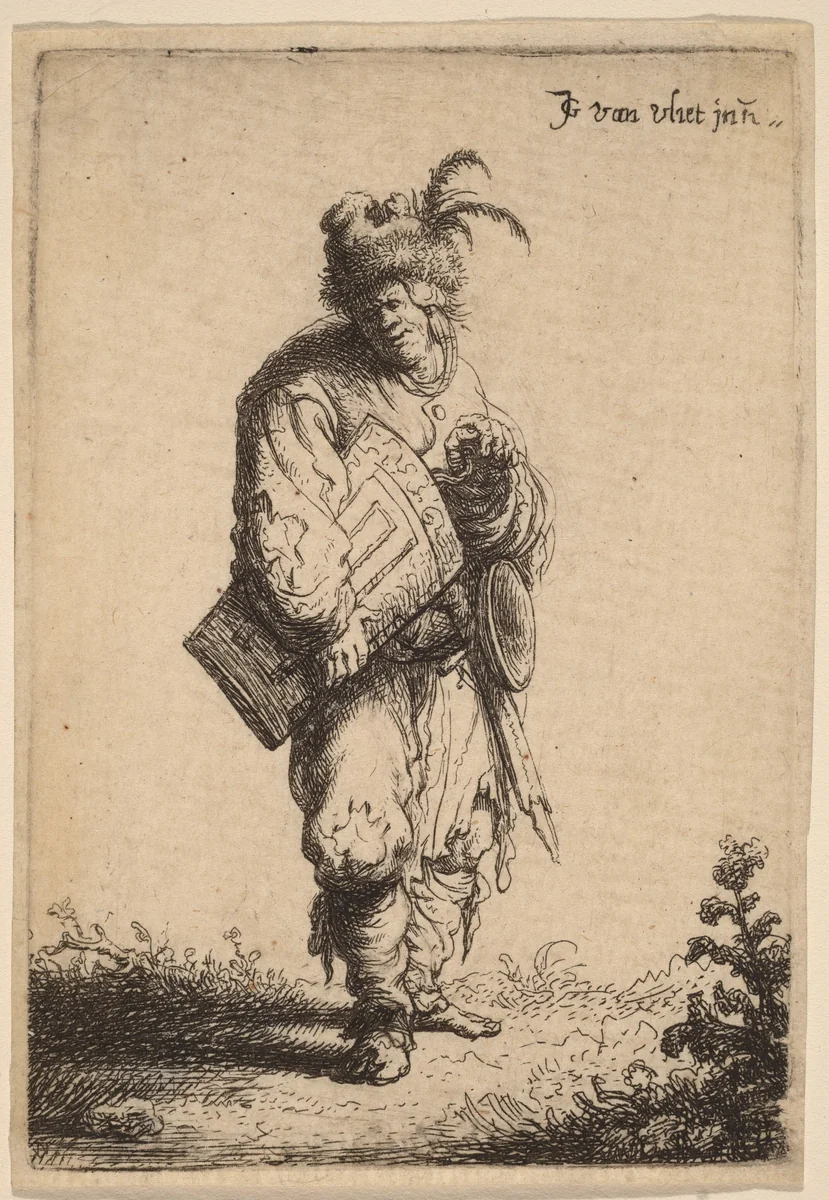 The Hurdy-Gurdy Player by Johannes van Vliet, print, 1632