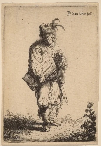 The Hurdy-Gurdy Player by Johannes van Vliet, print, 1632
