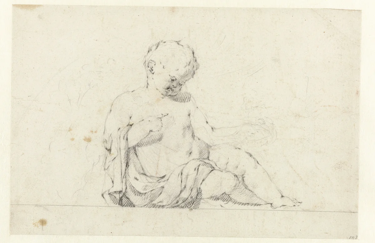 Studie van een zittend kind by Jan Hoogsaat, drawing, 1664-1730