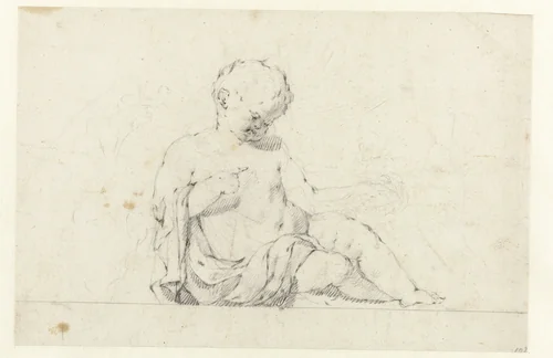 Studie van een zittend kind by Jan Hoogsaat, drawing, 1664-1730