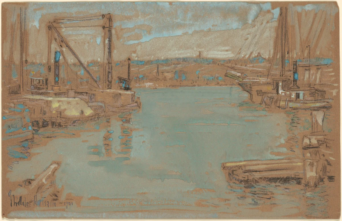 North River Dock, New York by Childe Hassam, drawing, 1901