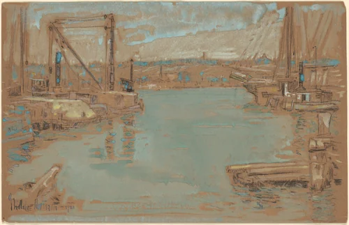 North River Dock, New York by Childe Hassam, drawing, 1901