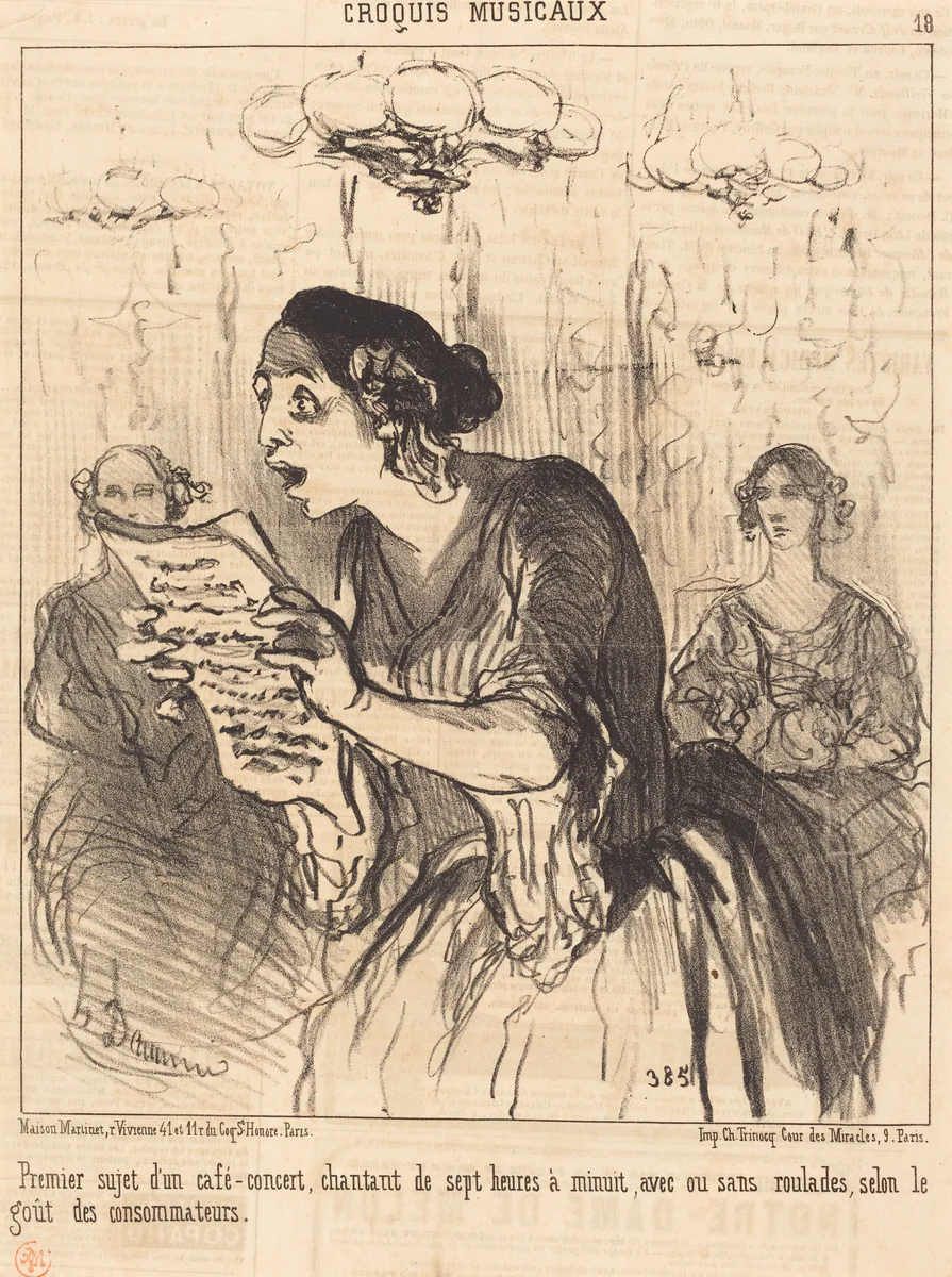 Premier sujet d'un café-concert chantant... by Honoré Daumier, print, 1852